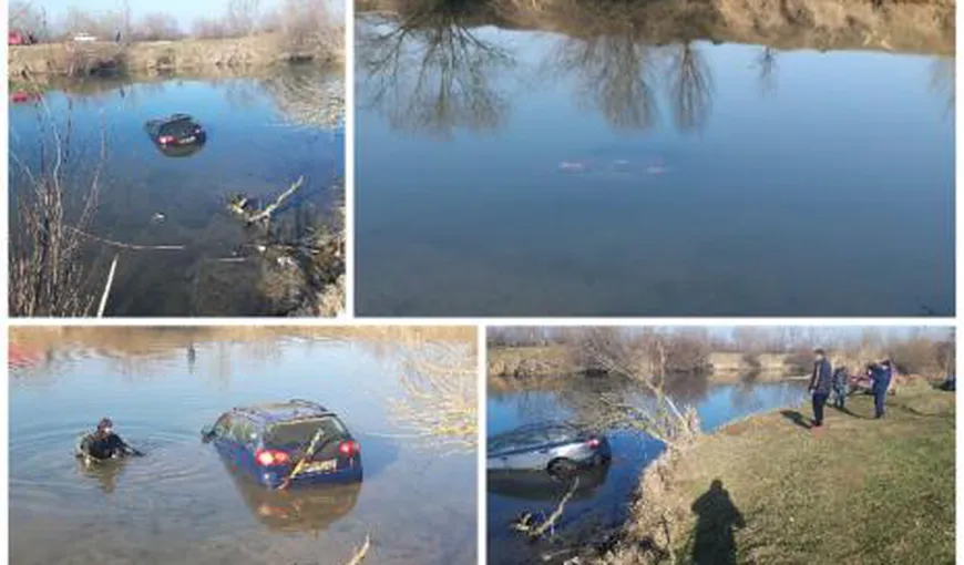 Un bărbat a rămas fără maşină după ce aceasta s-a scufundat în râu. Şoferul a uitat să tragă frâna de mână!