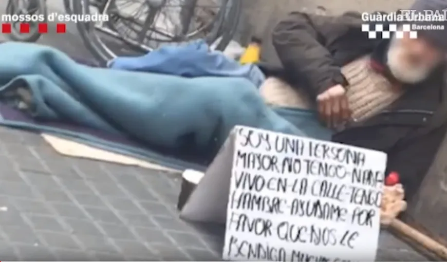 Un bătrân din România a fost exploatat şi pus la cerşit în Barcelona de alţi români VIDEO