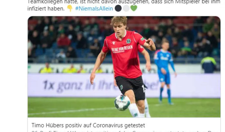Fotbalist de la Hannover, depistat cu coronavirus: „Tot clubul va fi testat”
