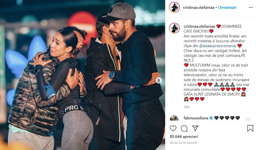 Ştefania, mesaj viral pe Instagram după ce a pierdut finala Asia Express 2020: „Sunt leşinată de emoţii”