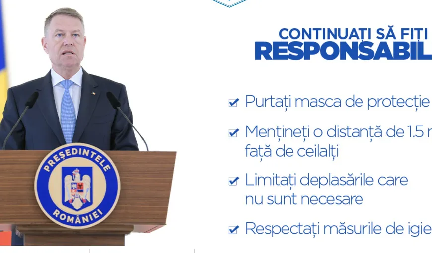 Klaus Iohannis: „Dacă purtăm măşti, vom face posibilă ridicarea mai rapidă a cât mai multor restricţii”