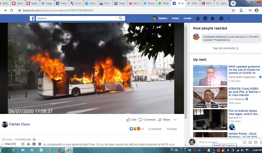 Troleibuz în flăcări, în centrul Capitalei. Vehiculul a luat foc între Piaţa Victoriei şi Piaţa Romană VIDEO
