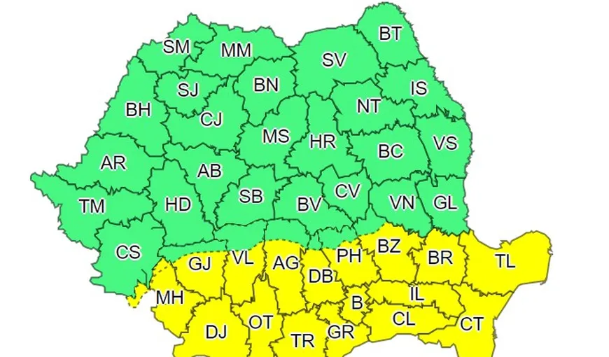 Avertizare meteo. COD GALBEN de caniculă în jumătatea sudică a României