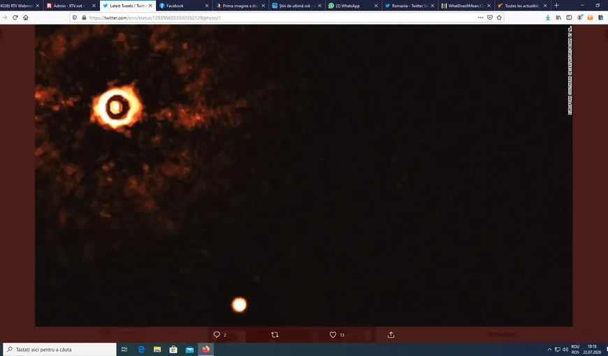 Imagini în premieră publicate de astronomi. Două exoplanete uriaşe orbitrează în jurul unei stele asemănătoarea Soarelui FOTO