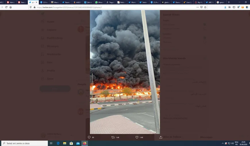Orientul Mijlociu, devastat de un nou incendiu devastator. Emiratele, în flăcări VIDEO