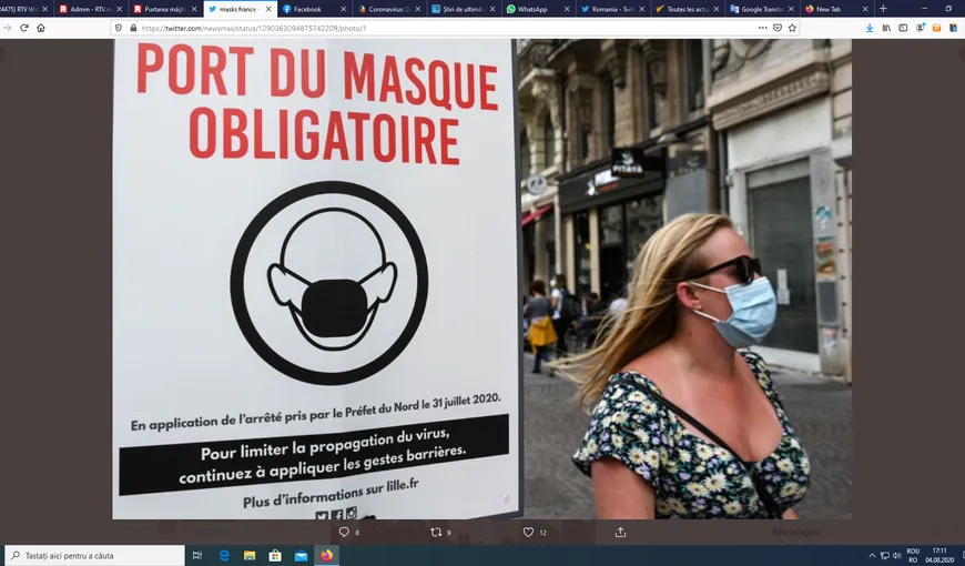 Masca a devenit obligatorie în aproape toată Franţa. Numărul de infecţii pe segmentul de vârstă 20-30 ani a crescut îngrijorător