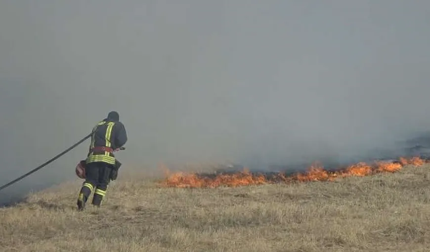 Incendiu în comuna Lipovăţ, Vaslui. Zeci de hectare de vegetaţie uscată au ars timp de 5 ore
