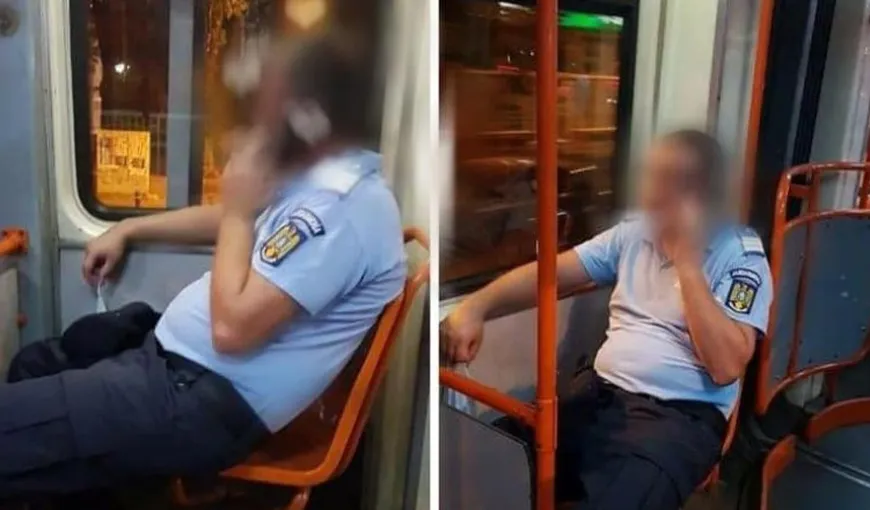 Imagini revoltătoare! Un jandarm surprins fără mască în tramvai a fost sancţionat de superiori FOTO