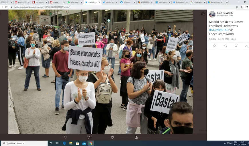 Proteste la Madrid împotriva restricţiilor legate de coronavirus. „Nu este izolare, ci segregare!” VIDEO