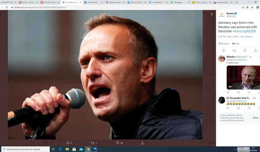 Guvernul german acuză oficial Rusia: Alex Navalnîi a fost otrăvit cu Noviciok. Reacţia Moscovei