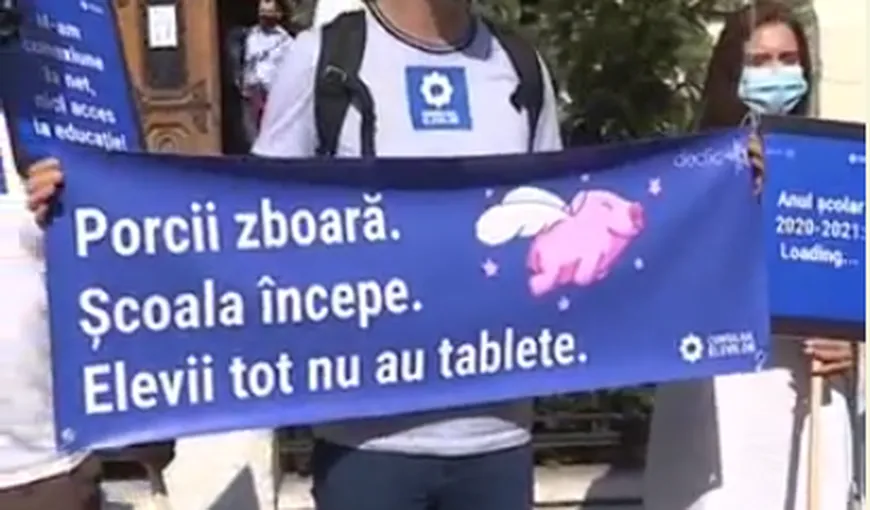 Protest cu „porci zburători” în faţa Ministerului Educaţiei