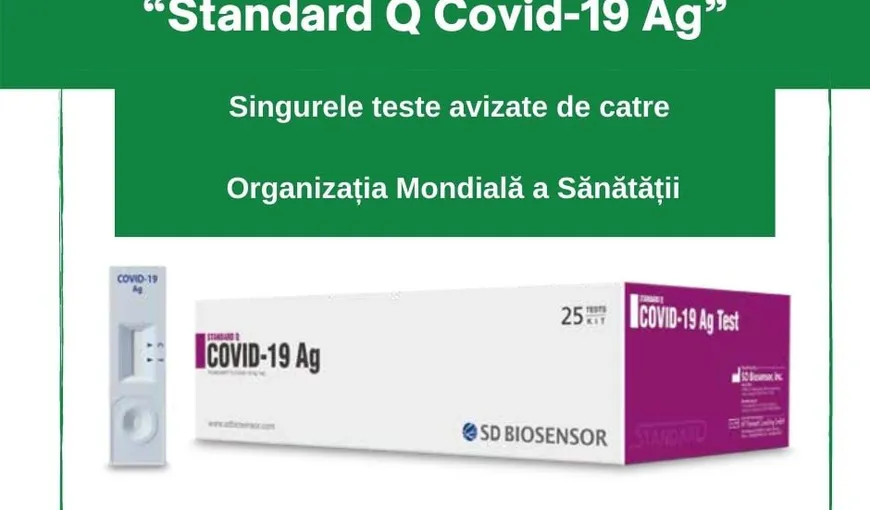 Primele şi singurele teste avizate de OMS destinate diagnosticării SARS-CoV-2 pe baza detecţiei de antigen au ajuns în România