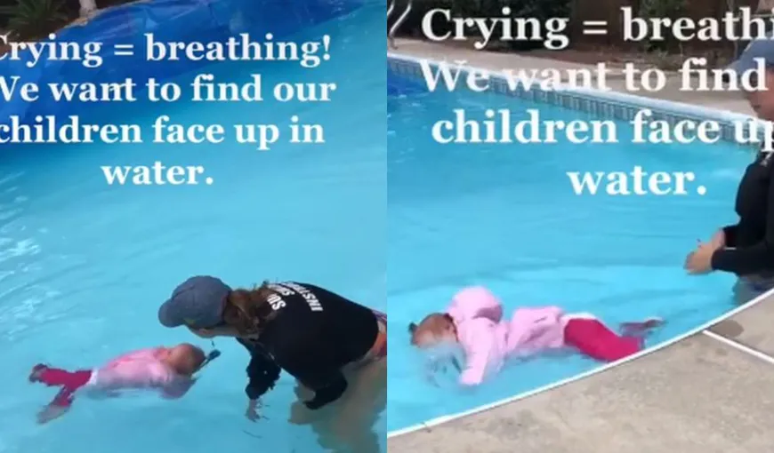 O femeie a aruncat o fetiţă de un an, complet îmbrăcată, în piscină. Videoclipul care a împărţit internetul în două VIDEO