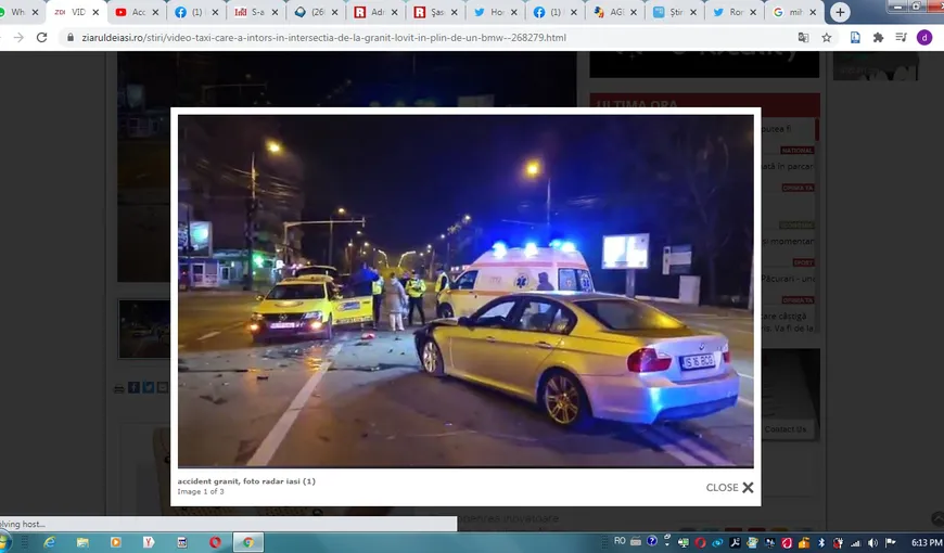 Accident teribil la Iaşi, surprins de camere. Un taxi care a întors în intersecţie a fost spulberat de un BMW VIDEO
