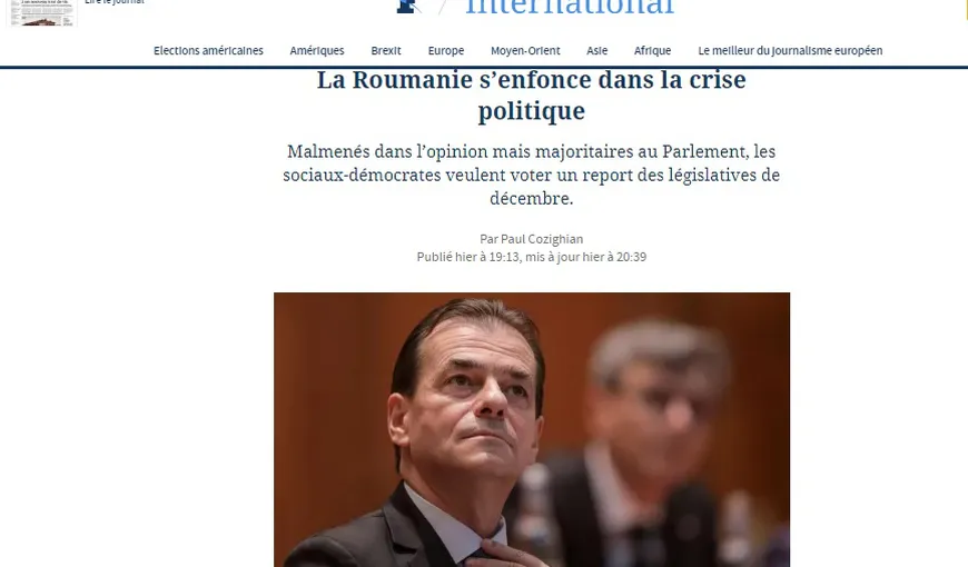 Ludovic Orban, în vizită în Franţa. Le Figaro: „România se adânceşte în criza politică”. Ce a spus premierul despre situaţia din ţară