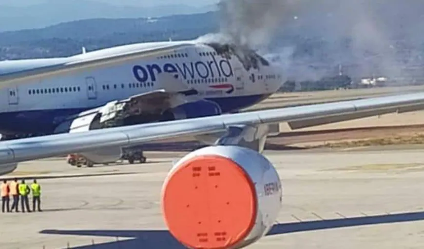Avion în flăcări, pe aeroportul din Castellon. Un Boeing al British Airways a luat foc pe pistă VIDEO