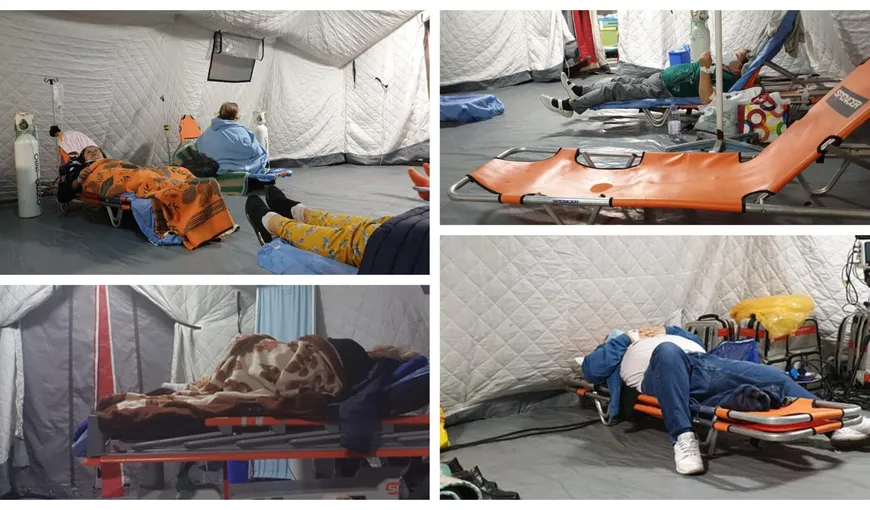 Pacienţi COVID ţinuţi cu zilele pe targă într-un cort în curtea Spitalului Sf. Pantelimon. Rudele i-au adus o saltea