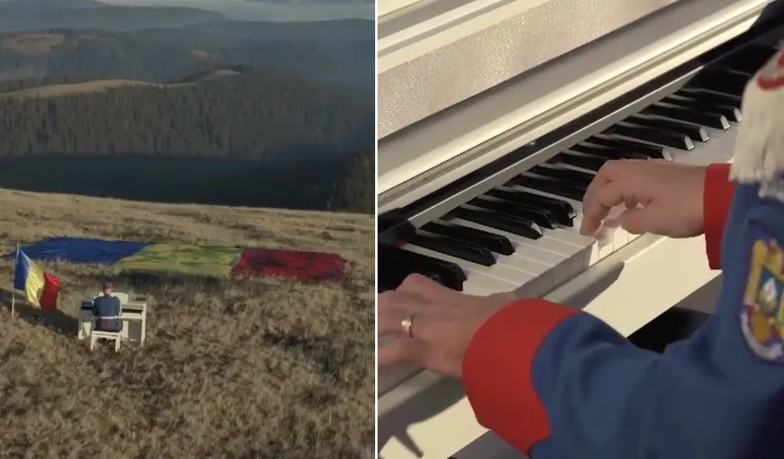 Moment emoționant! Un jandarm interpretează Imnul României la pian, în vârf de munte