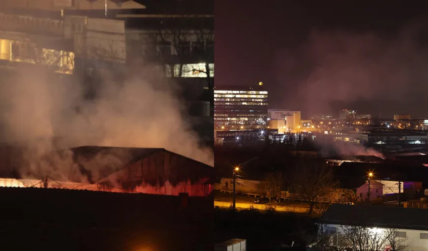 Incendiu la o fabrică de mobilă din Timișoara! Zeci de pompieri încearcă să stingă flăcările