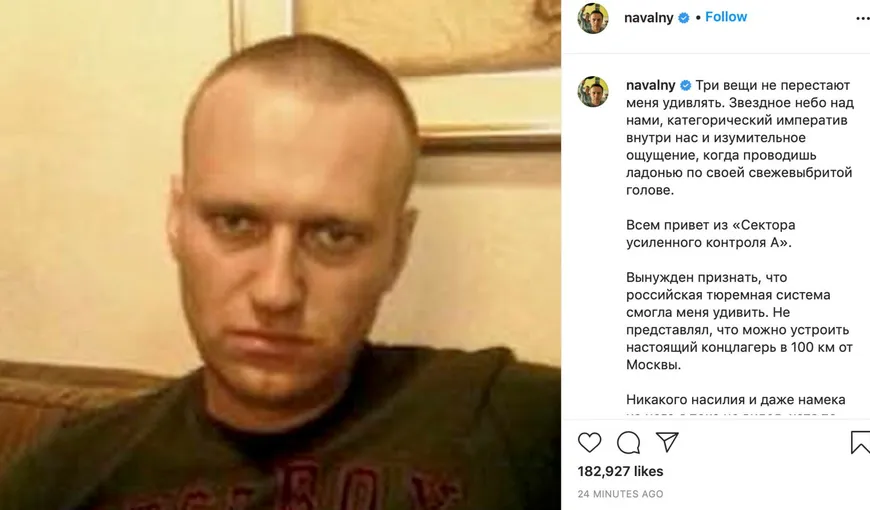 Aleksei Navalnîi, disperat după două luni de puşcărie. „M-au băgat într-un lagăr de concentrare”