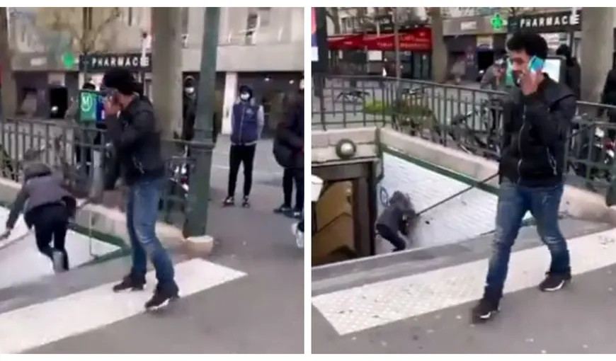 Imagini ȘOCANTE! O femeie a fost împinsă cu brutalitate pe scările de la metrou