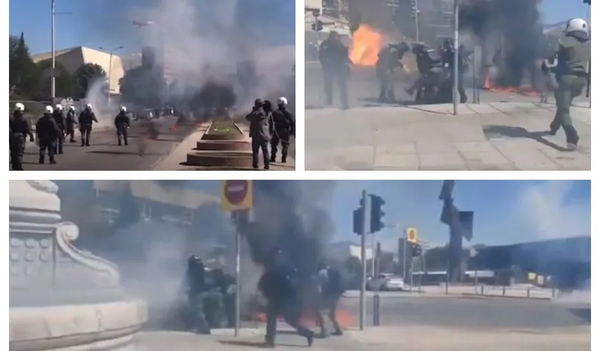 Proteste violente în Grecia. Manifestanţii au atacat poliţiştii cu bombe incendiare VIDEO