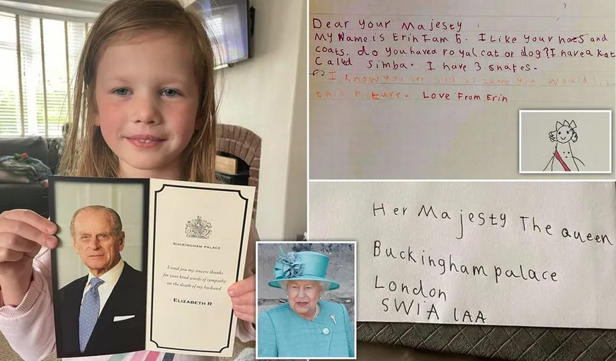 Scrisoarea emoţionantă a unei fetiţe de 5 ani către Elisabeta a II-a, după decesul Prinţului Philip. Ce i-a răspuns Regina