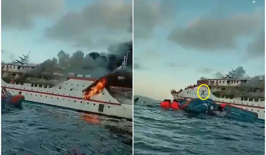 Incendiu de proporţii la bordul unui feribot care transporta aproximativ 200 de persoane. Un bărbat, dat dispărut. VIDEO