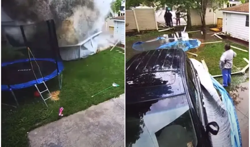 Accident spectaculos! O şoferiţă a intrat cu autoturismul prin gardul unei case şi a plonjat în piscină VIDEO