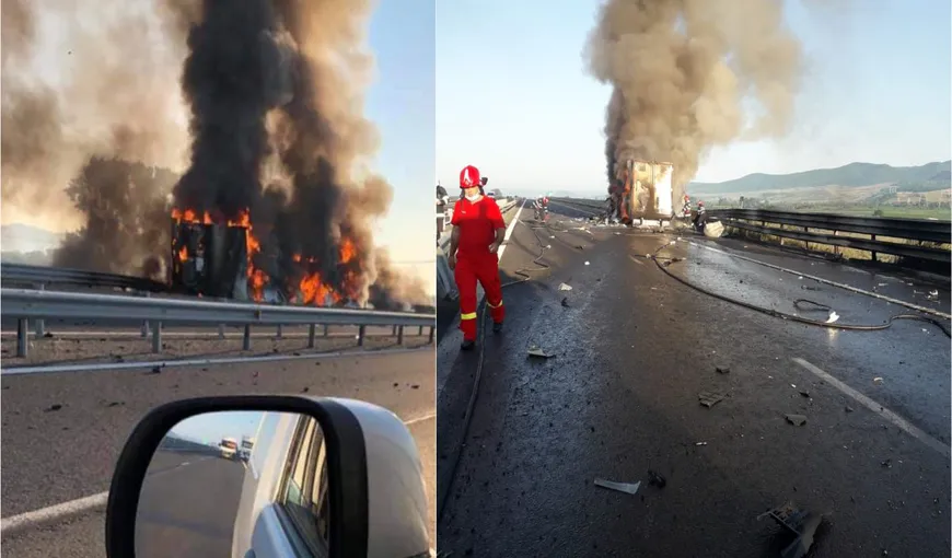Incendiu în apropierea municipiului Orăştiei, pe Autostrada A1. Un tir a izbucnit în flăcări!