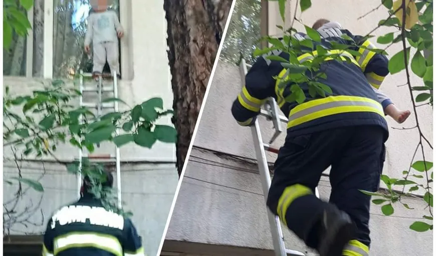 Copil de doi ani, salvat de pompieri după ce a ieşit pe geamul apartamentului de la etajul 1