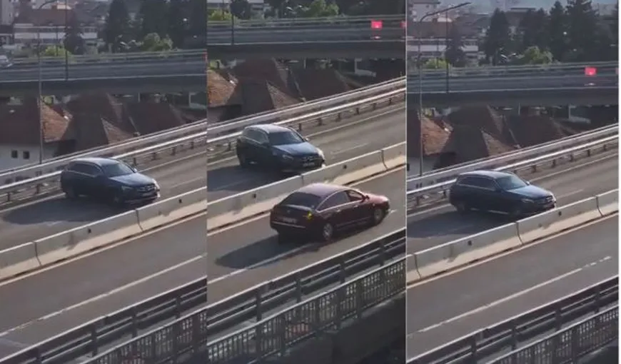 Un șofer la volanul unui bolid de lux a făcut o manevră periculoasă pe contrasens VIDEO