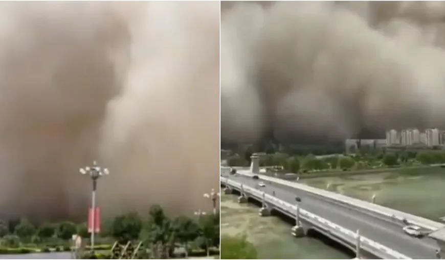 Momentul apocaliptic în care o furtună de nisip spulberă un oraș din China. „Nu se mai vedea Soarele!” VIDEO