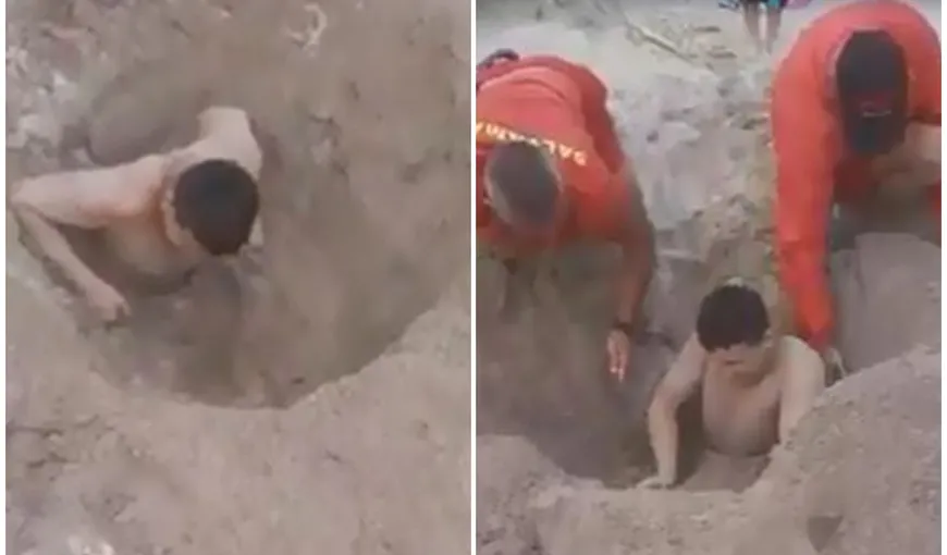 Tânăr îngropat în nisip și abandonat de prieteni, salvat de salvamari, pe plaja din Tuzla. VIDEO