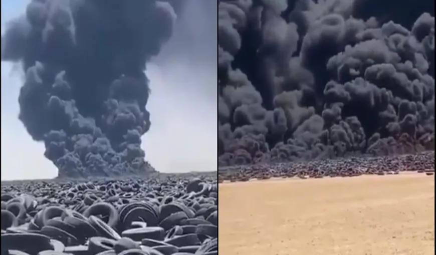 Imagini apocaliptice. A luat foc cel mai mare depozit de anvelope uzate din lume. Incendiul se vede din satelit