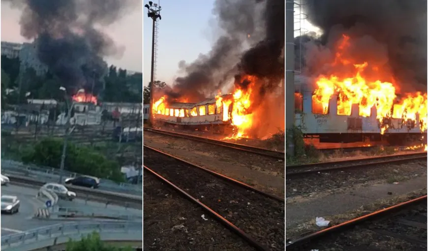 Incendiu în Capitală, lângă stadionul echipei Rapid. Un vagon a izbucnit în flăcări, în zona de triaj a Gării Basarab