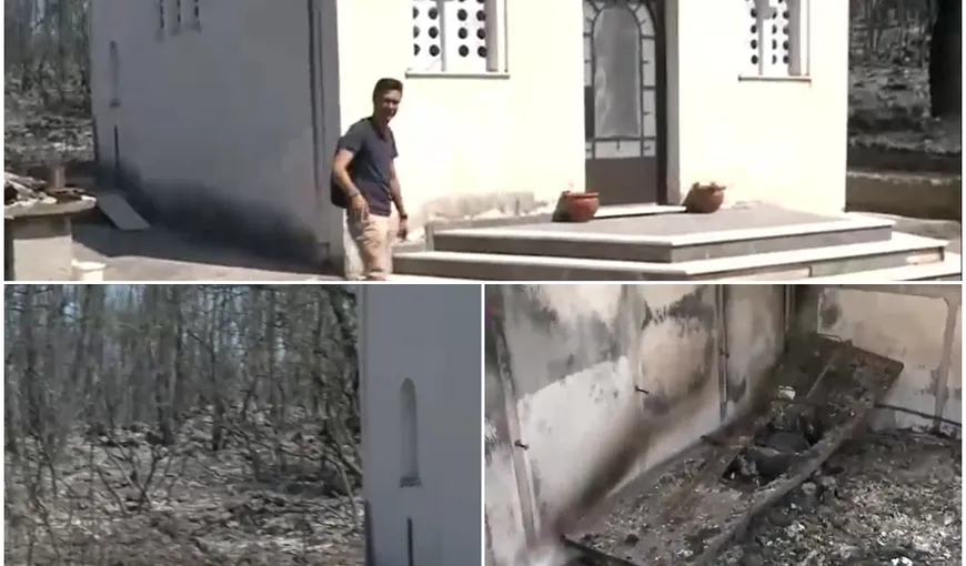 Biserică neatinsă de flăcări, deşi totul în jur s-a făcut scrum într-un incendiu, în Grecia