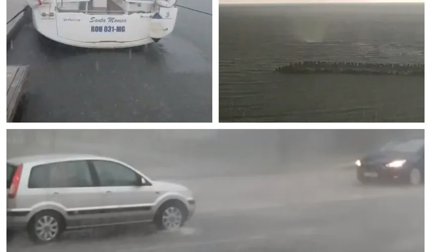 Furtuna a făcut prăpăd pe litoral. Şezlonguri luate de valuri, străzi inundate şi copaci căzuţi peste maşini