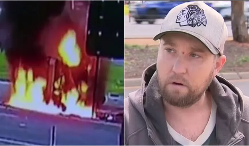 Momentul miraculos în care un șofer sfidează moartea, înainte ca mașina pe care o conducea să explodeze VIDEO