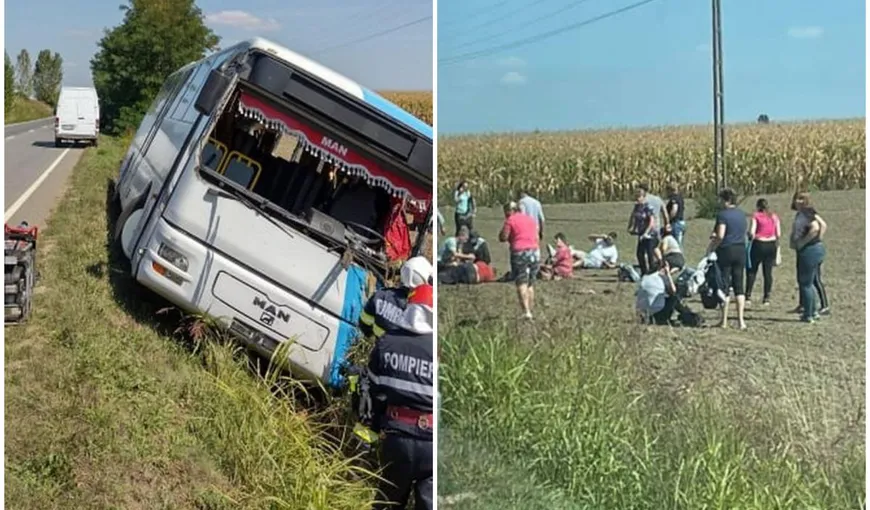 Alertă în Bihor. Un autobuz cu 23 de oameni s-a răsturnat. Planul roşu de intervenţie a fost activat!