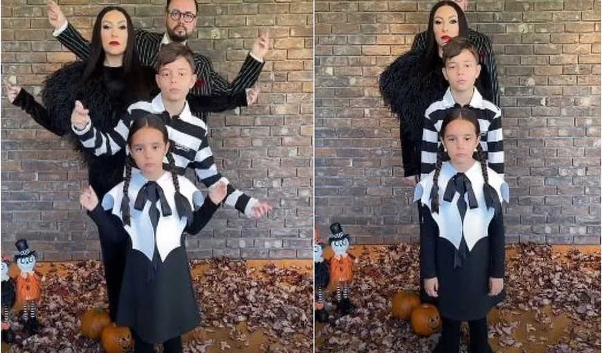 Familia Măruță, costumată în familia Addams de Halloween 2021. Imaginile cu Andra întruchipând-o pe Morticia Addams au devenit virale – VIDEO