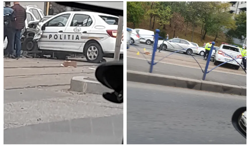 Accident grav cu maşina Poliţiei, în Capitală. Autospeciala a intrat într-un biciclist, apoi a lovit un alt autoturism