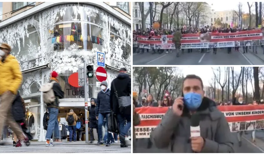 Proteste de amploare la Viena faţă de restricţii şi de vaccinarea obligatorie. Trimisul special România Tv: „Am putea avea scene violente. Oamenii sunt escortaţi de forţe impresionate”