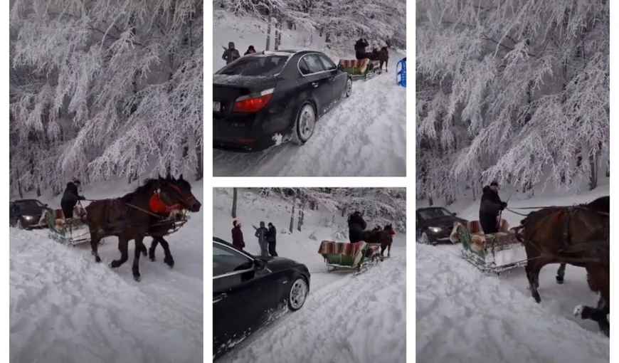 BMW cu doar doi cai putere după ce a rămas înzăpezit la munte VIDEO. Prognoza meteo de Crăciun şi Revelion
