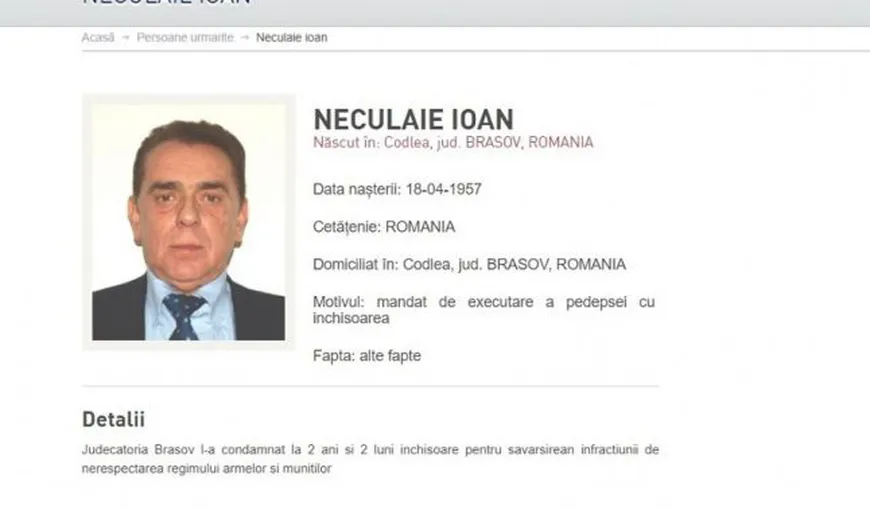 Ioan Neculaie, fostul patron de la FC Brașov, a fost prins în Grecia. Afaceristul fusese condamnat la 2 ani şi jumătate de închisoare