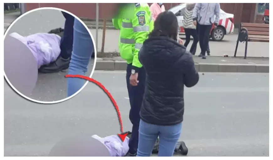 Imagini CUTREMURĂTOARE. Poliţistul care a lovit copiii pe trecerea de pietoni a verificat starea uneia dintre fetiţe împingând-o cu piciorul VIDEO