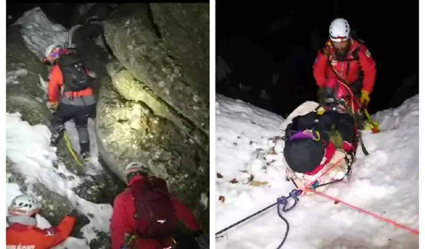 Operațiune de salvare dificilă în Munţii Bucegi. O alpinistă a căzut într-o râpă, iar salvamontiști s-au chinuit nouă ore să o salveze