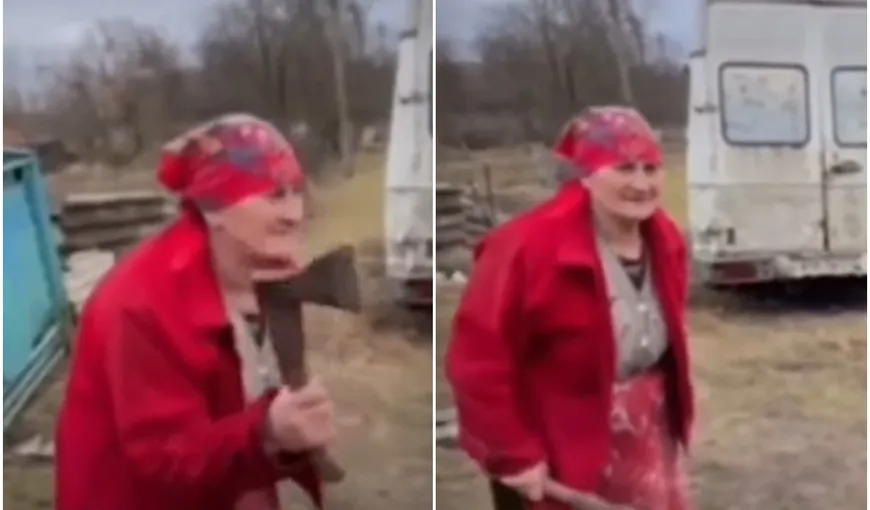 Bunicuţa din Ucraina cu toporul în mână face furori pe internet. Bătrânica temerară este indignată de dorinţa ruşilor de a cuceri pământul Ucrainei: „Nu le mai ajunge”