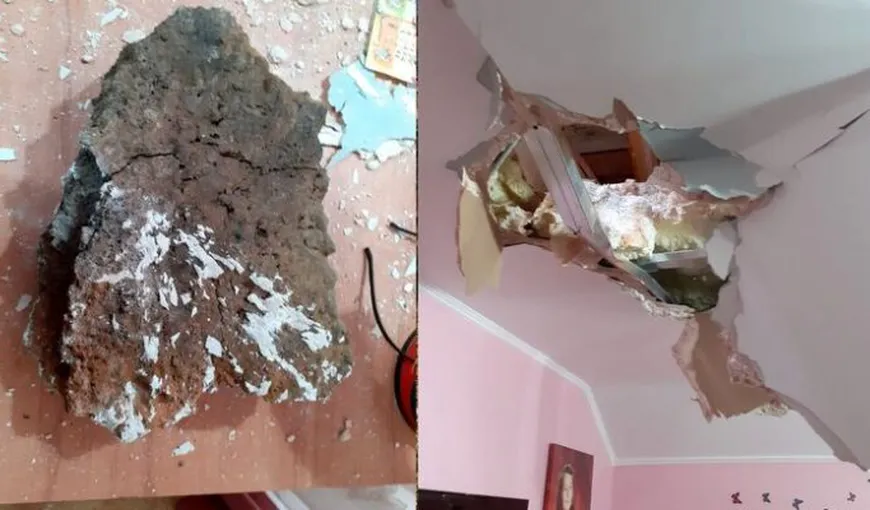 Caz misterios în Hunedoara. Un bolovan a căzut peste o casă în care se afla o femeie cu doi copii. Nimeni nu ştie care e provenienţa pietrei VIDEO