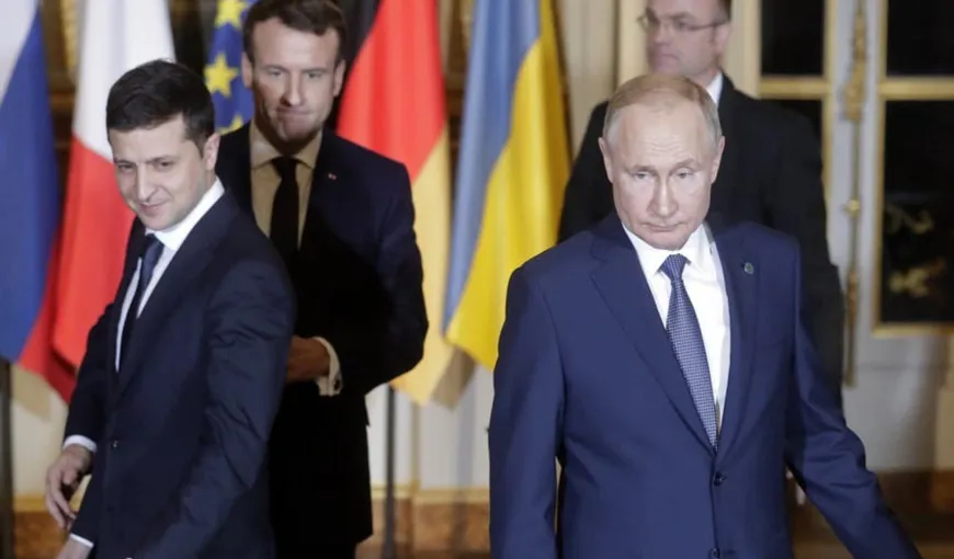 Zelenski a spus că Macron i-a cerut să renunţe la unele teritorii pentru a-l ajuta pe Vladimir Putin să salveze aparenţele. Reacţia Palatului Elysée